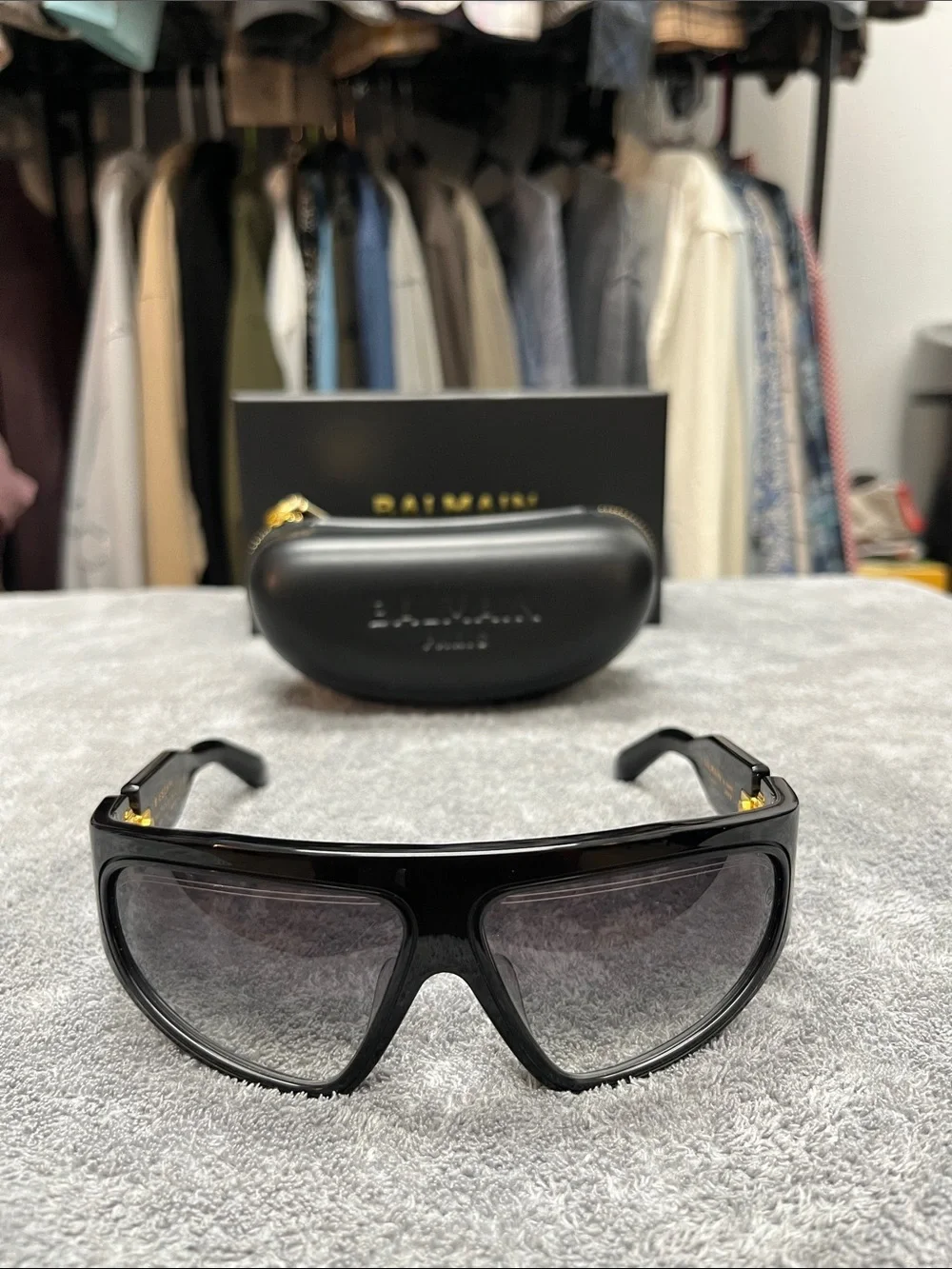 Balmain Paris B-Escape Black Shield Sunglasses with Gold Accents